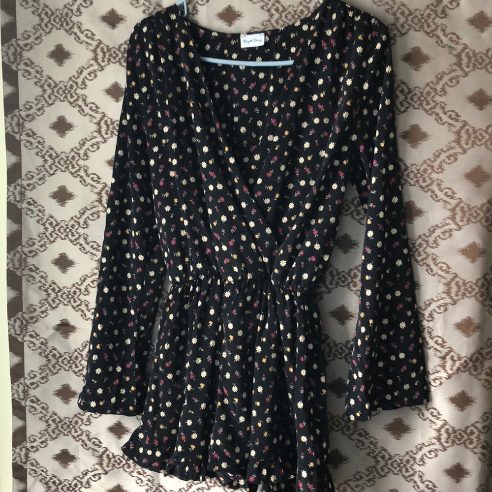 Black floral long sleeve romper